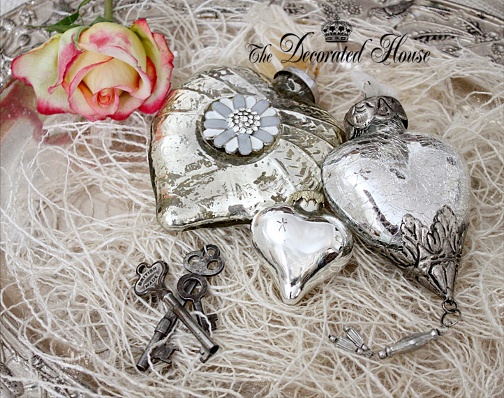 The Decorated House ~ Valentine's Day Decorating with Mercury Glass, Antique Keys and a Rose