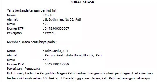 Contoh Surat Kuasa Waris Detil Gambar Online