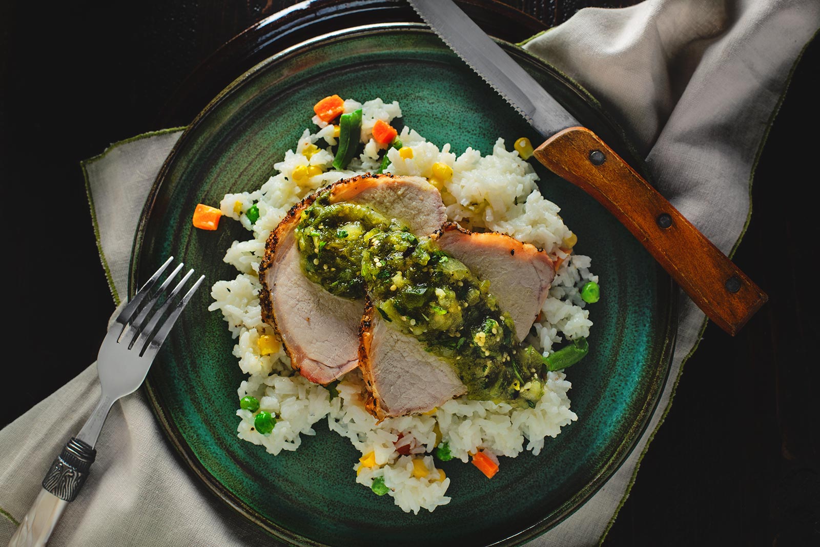 Pork Loin with Chunky Roasted Tomatillo Salsa Verde