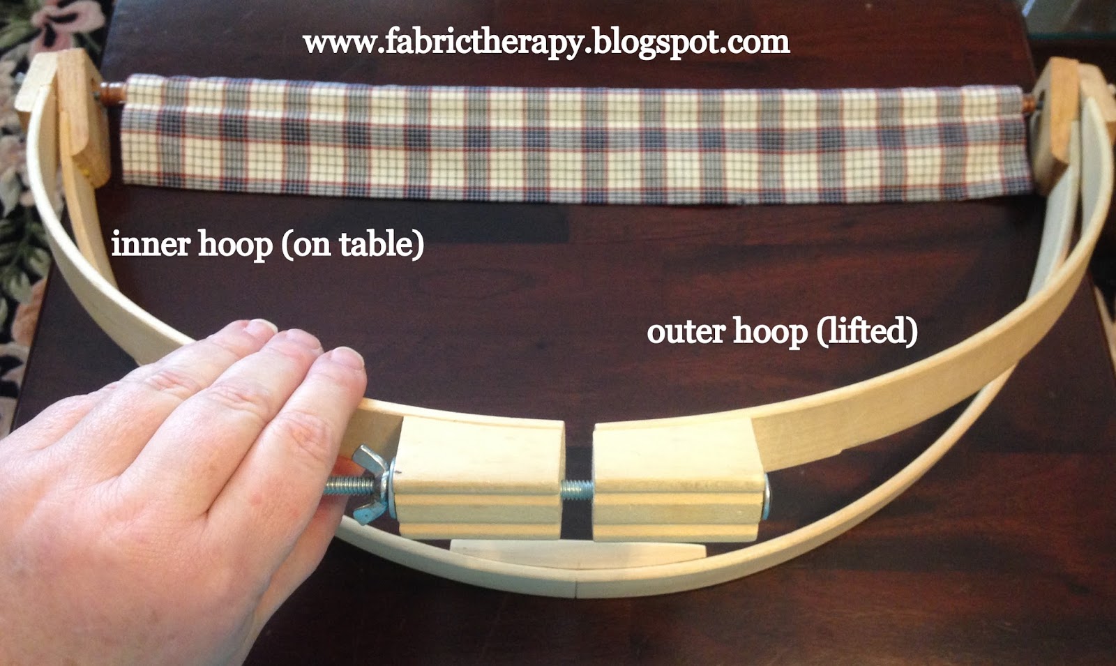 FABRIC THERAPY Hand quilting with a half hoop...