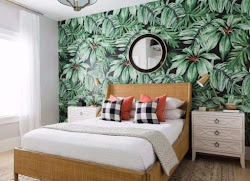 bedroom tropical leaf palm wall accent decor diy idea lush interior paper