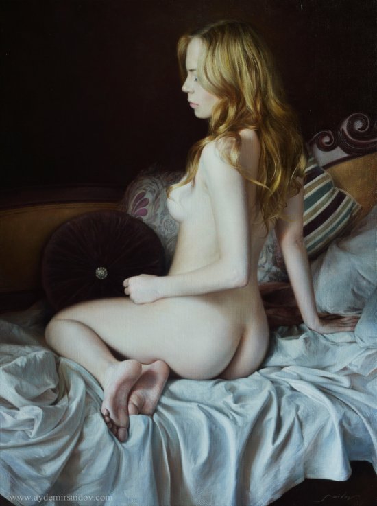 Aydemir Saidov pinturas foto-realistas mulheres nuas sensuais provocantes pele clara