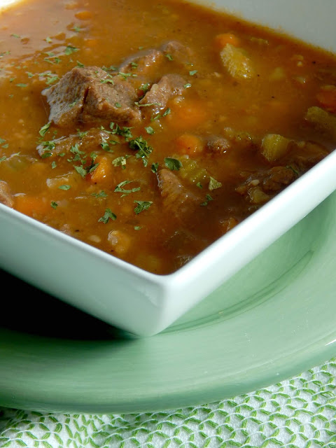 Instant Pot Beef & Potato Stew....this hearty,creamy, comforting stew takes just 35 minutes in the Instant Pot!  It tastes likes it's been cooking all day, when in reality you can start it at 5:00 and be finishing up by 6:00.  Beef Stew is perfect for winter comfort food! (sweetandsavoryfood.com)