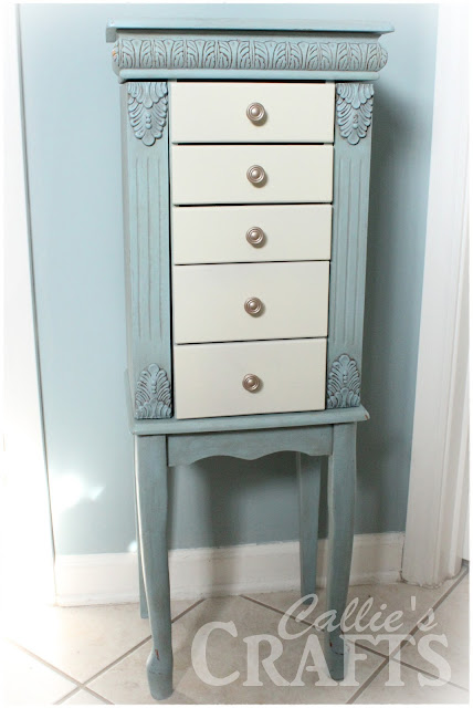 oak jewlery armoire, CeCe Caldwells Chalk Paint, Memphis Blue