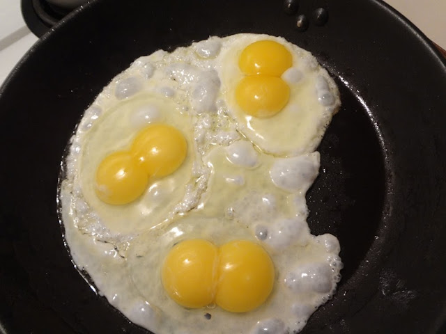 3 eggs, double yolks