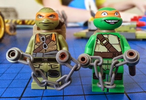 Compare old LEGO turtles with new TMNT