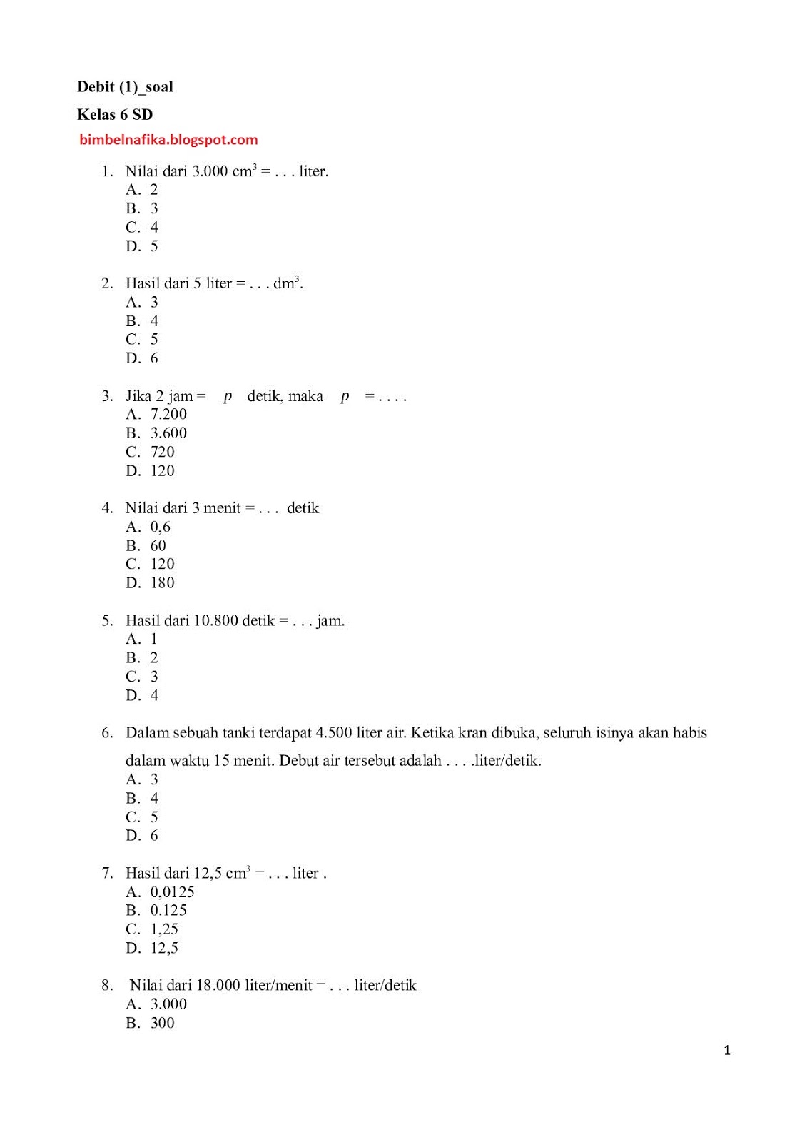 Soal Jawaban 1 KELAS 6 BAB Debit Semester Ganjil