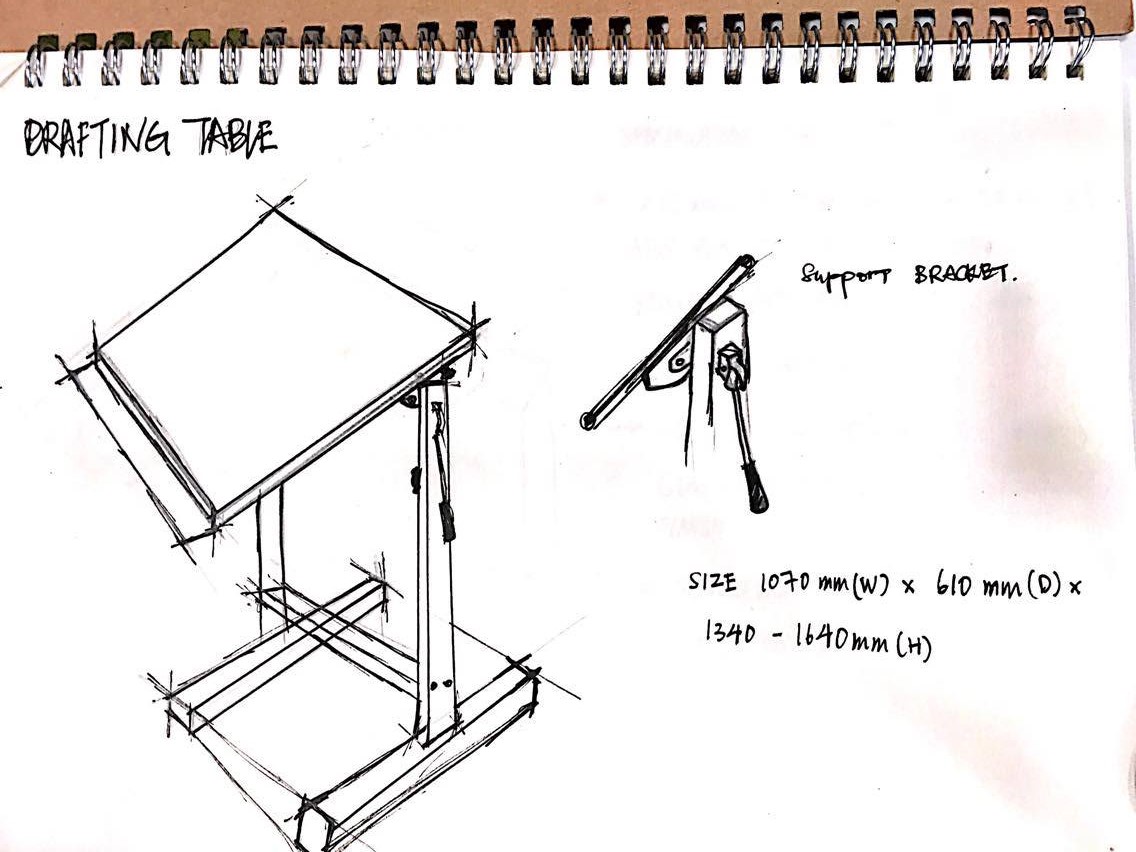 Task 1 Pen sketch Drafting Table Detaling Drawing