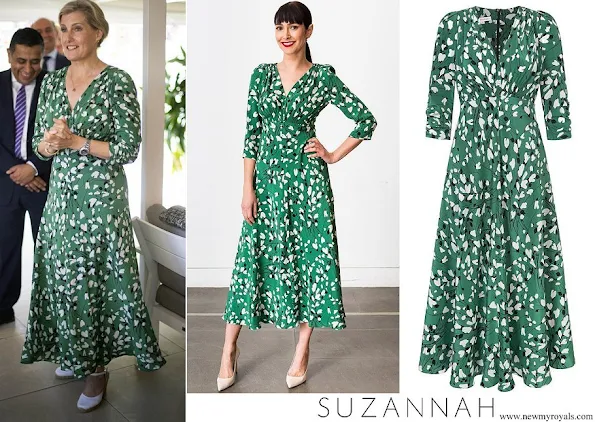 The Countess of Wessex wore  a green midi dress by Suzannah