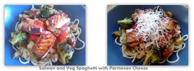 salmon, vegetables, spaghetti, quick meals, parmesan,