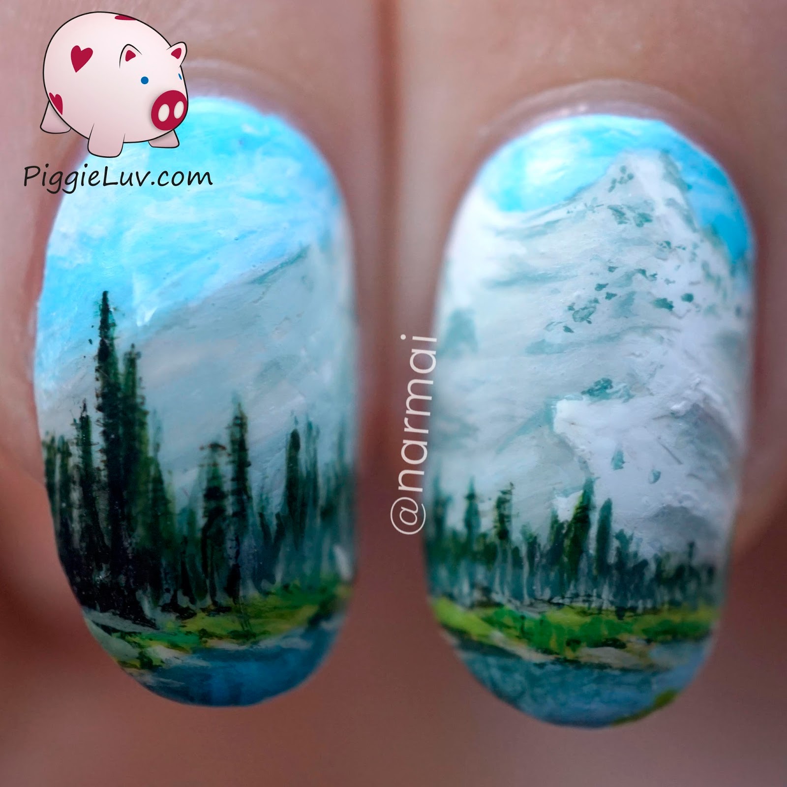 PiggieLuv: Nail art inspired by a Bob Ross painting