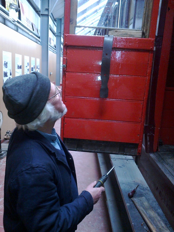 Alan repairing a guard's door on ex MS&L no,8 in MH carriage shed
