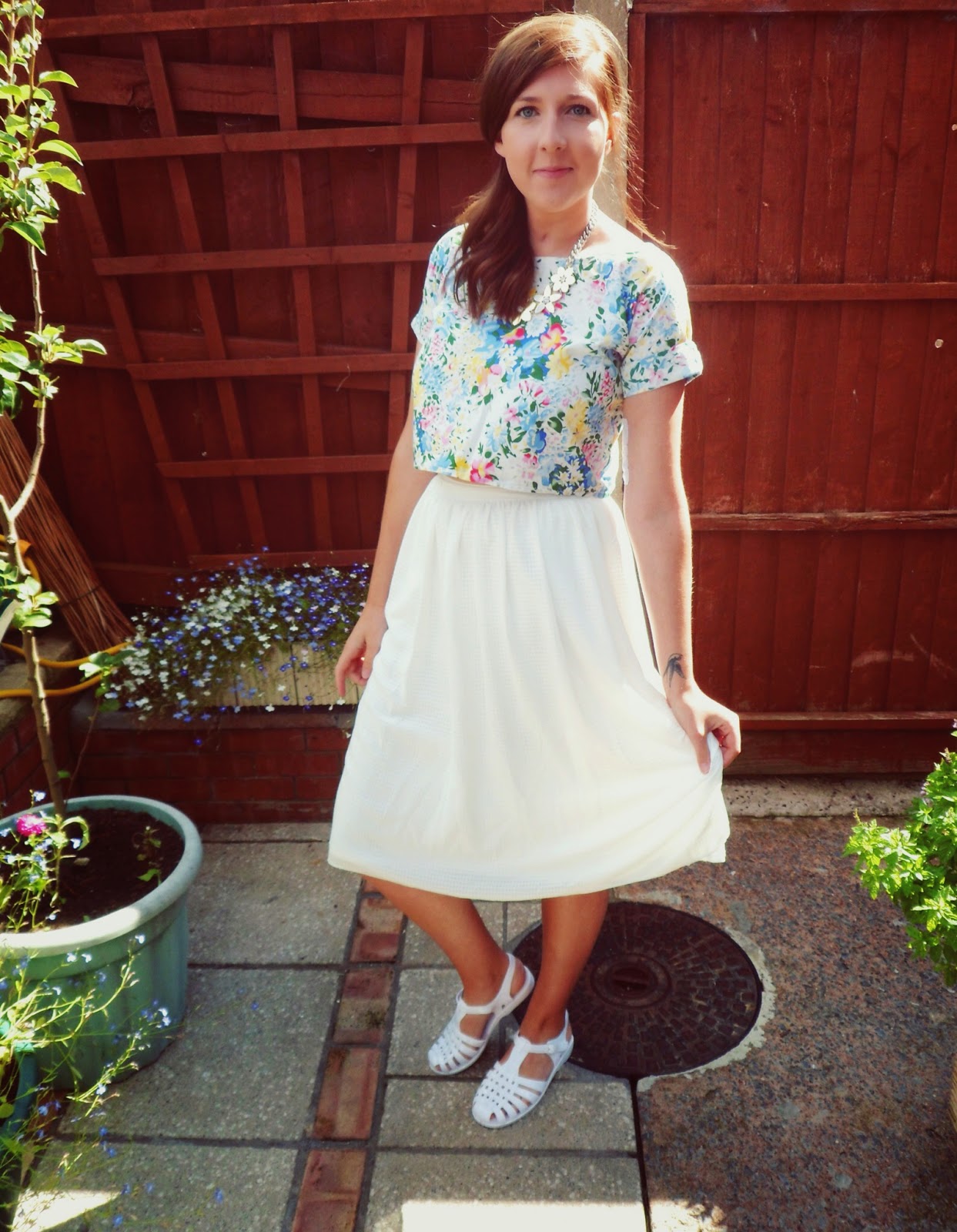 1960s, ASOS, fashionbloggers, fbloggers, handmade, jelly shoes, midi skirt, new look, ootd, outfitoftheday, primark, retro, summer, whatimwearing, wiw, 