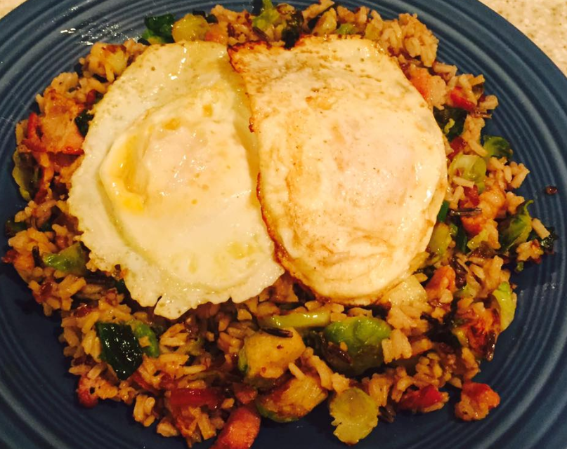 Sarah Camden: Bacon and Brussels Sprout Wild Rice with Fried Eggs