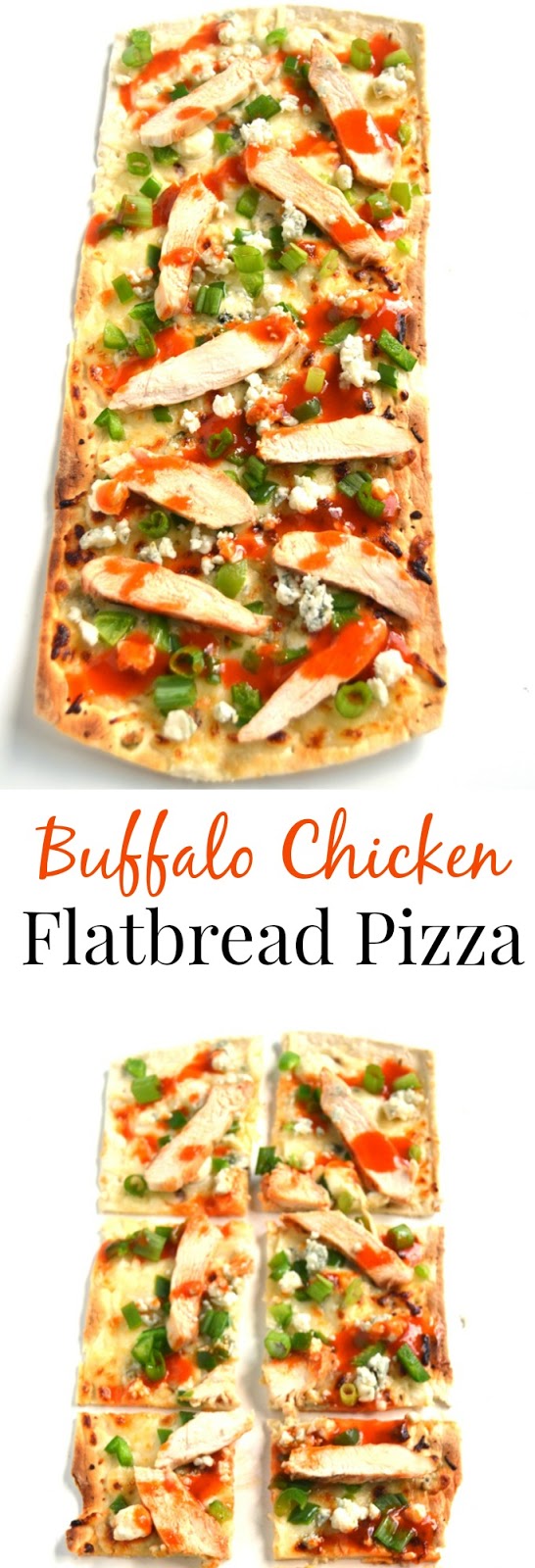 Buffalo Chicken Flatbread Pizza is easy to make and is full of flavor with spicy buffalo chicken, creamy blue cheese and flavorful green onions! www.nutritionistreviews.com