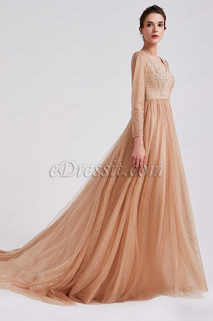 2019 Fashion Gold-Brown Shiny Formal Evening Dress