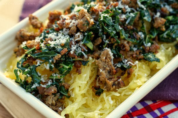 J2's Blog of Food Things: Roasted Spaghetti Squash w/Sausage & Kale