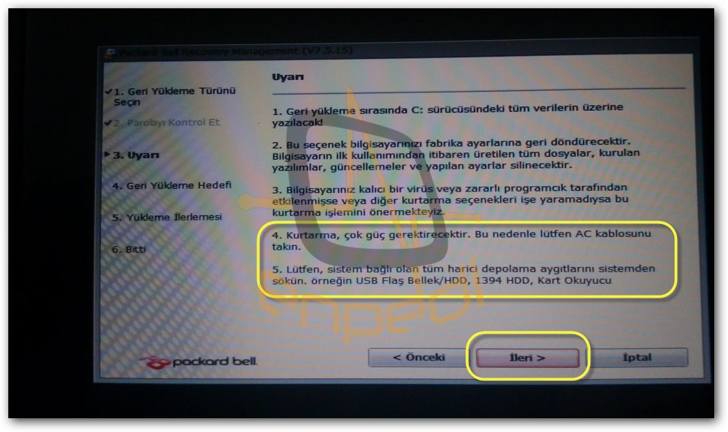 notebook larda kurtarma recovery