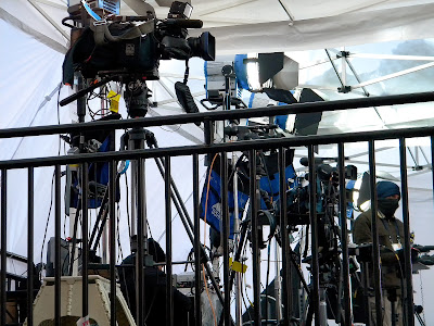 Backstage at the Fox Times Square Super Bowl studio 