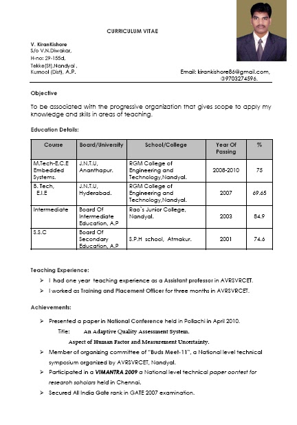 Resume template fresher