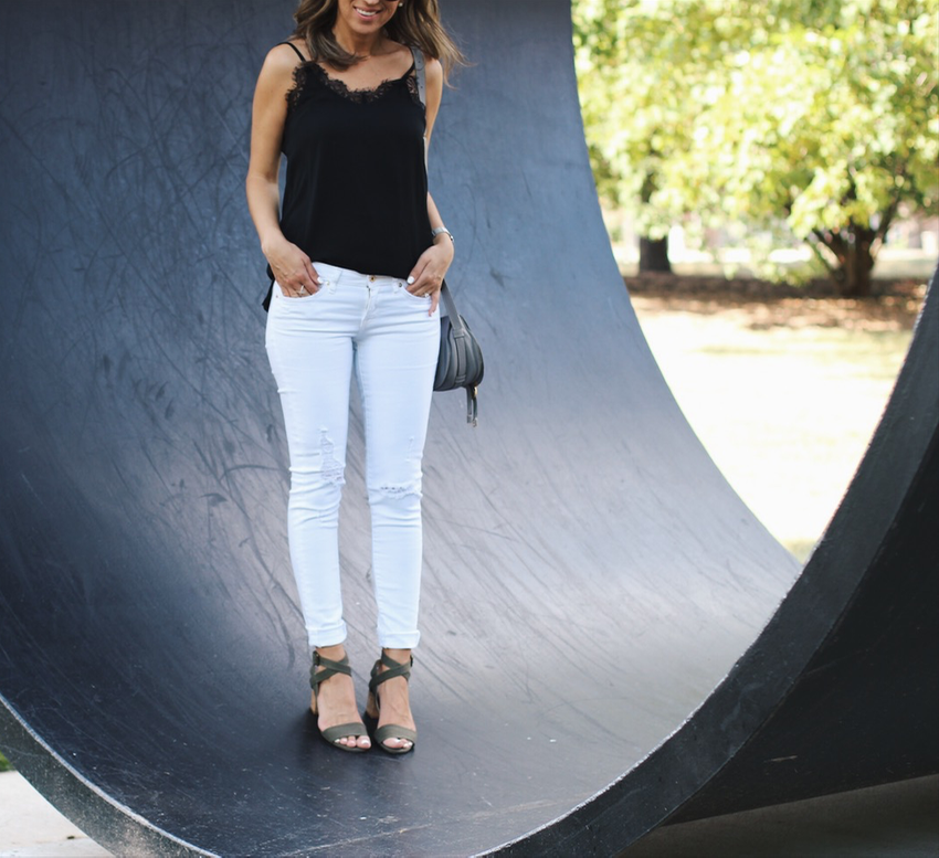 lace cami // white jeans outfit Lilly Style