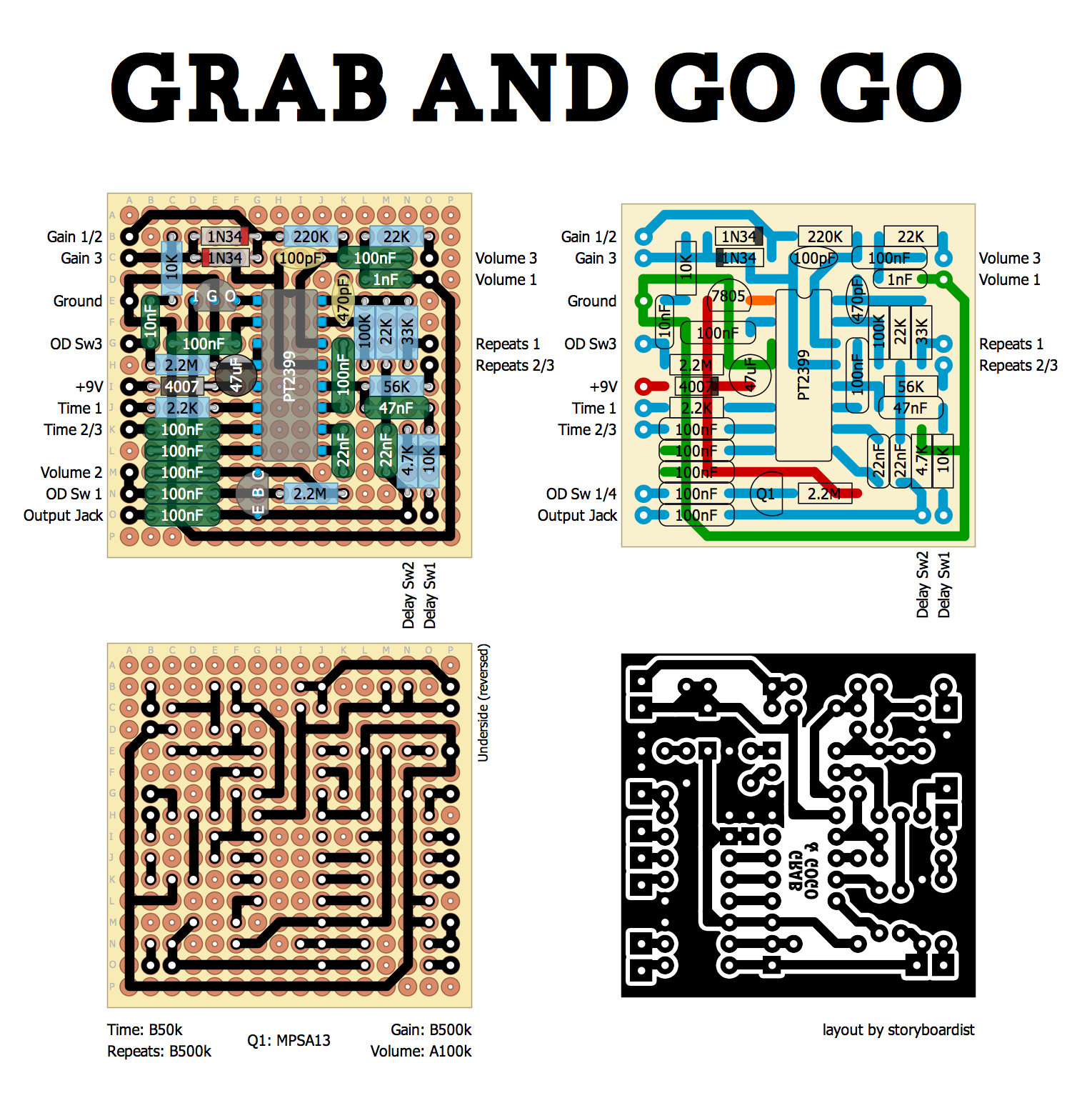 Perf and PCB Effects Layouts Grab & GoGo Delay/Overdrive
