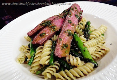 Steak, Asparagus, and Chimichurri Pasta