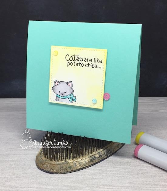 Cat are like potato chips card by Jennifer Timko| Company of Cats Stamp Set by Newton's Nook Designs #newtonsnook