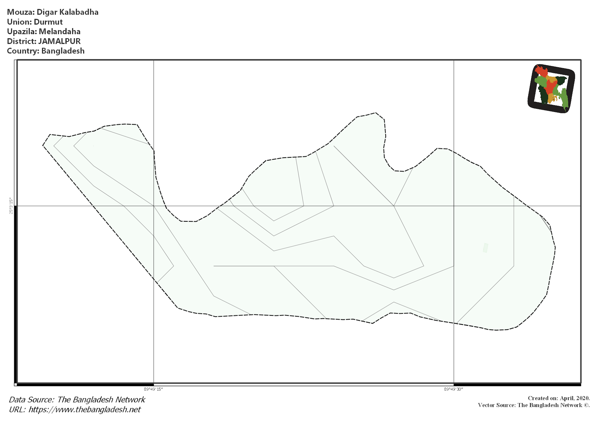 Map of Digar Kalabadha Mouza of Melandaha Upazila, JAMALPUR, Bangladesh.