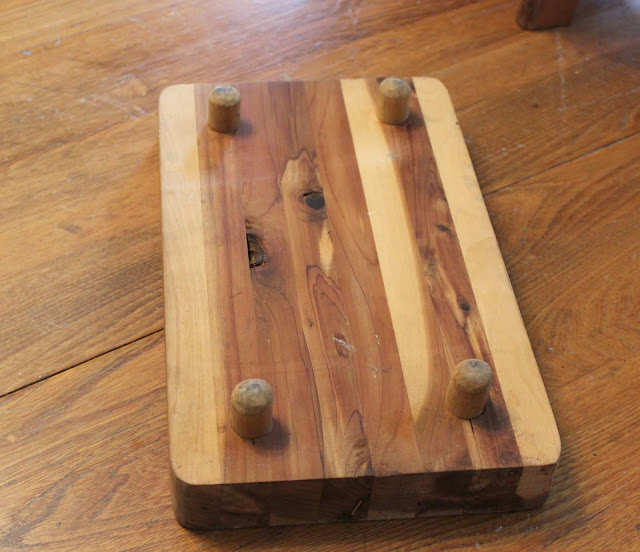 Thrifted Cutting Board Repurposed As A Kitchen Riser with Paint, Stencils & Hardware Organized