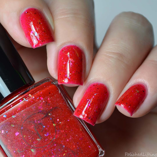 red nail polish with flakies