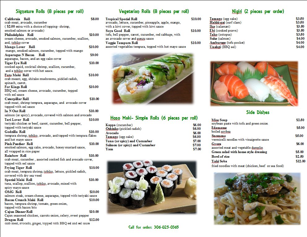 Bamboo Sushi Lloydminster Current Ordering Menu