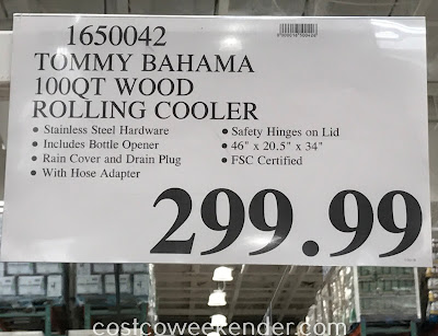 Deal for the Tommy Bahama Wood Rolling Cooler at Costco