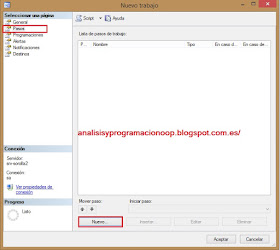 Pestaña pasos en trabajos de SQL Server