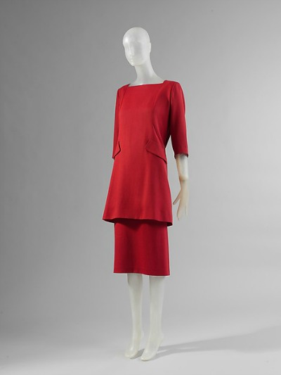 Red two piece suit from Balenciaga's Spring/Summer 1955 Collection