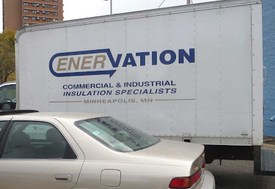 White box truck with logo reading ENERVATION