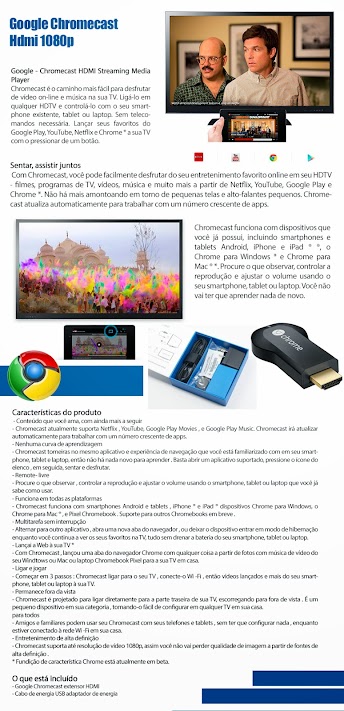 Google Chromecast Hdmi 1080p Pronta Entrega Novo Lacrado