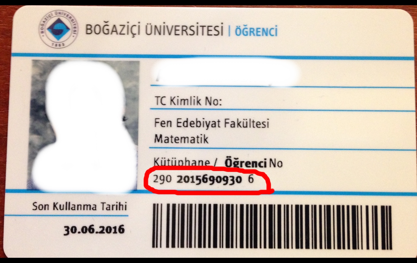 Student ID card Office of International Relations Boğaziçi University