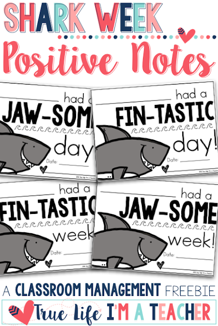 Use these free shark themed positive notes with any classroom management strategy! They're perfect for the beginning of the year!