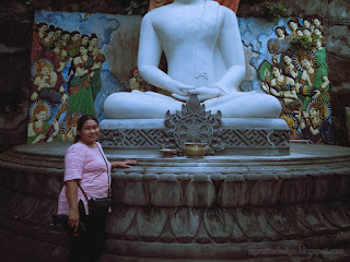 Religious Traveller Woman Enjoy A Holiday In Big Buddhist Altar Outdoor At Buddhist Monastery North Bali Indonesia