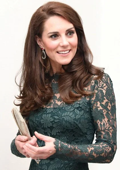 Kate Middleton wore Temperley London dress, KIKI McDonough Amethyst Drop Earrings, carried Wilbur & Gussie Clutch