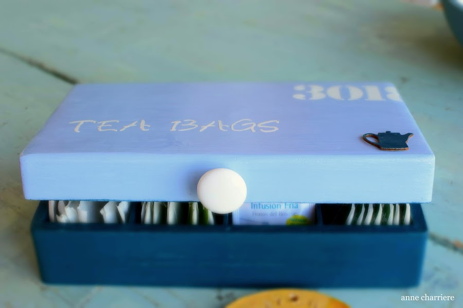 www.annecharriere.com, caja para bolsas de té, infusiones, pintura tiza, 