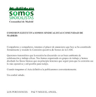 Constitución de la ejecutiva Somos Sindicalistas Comunidad de Madrid
