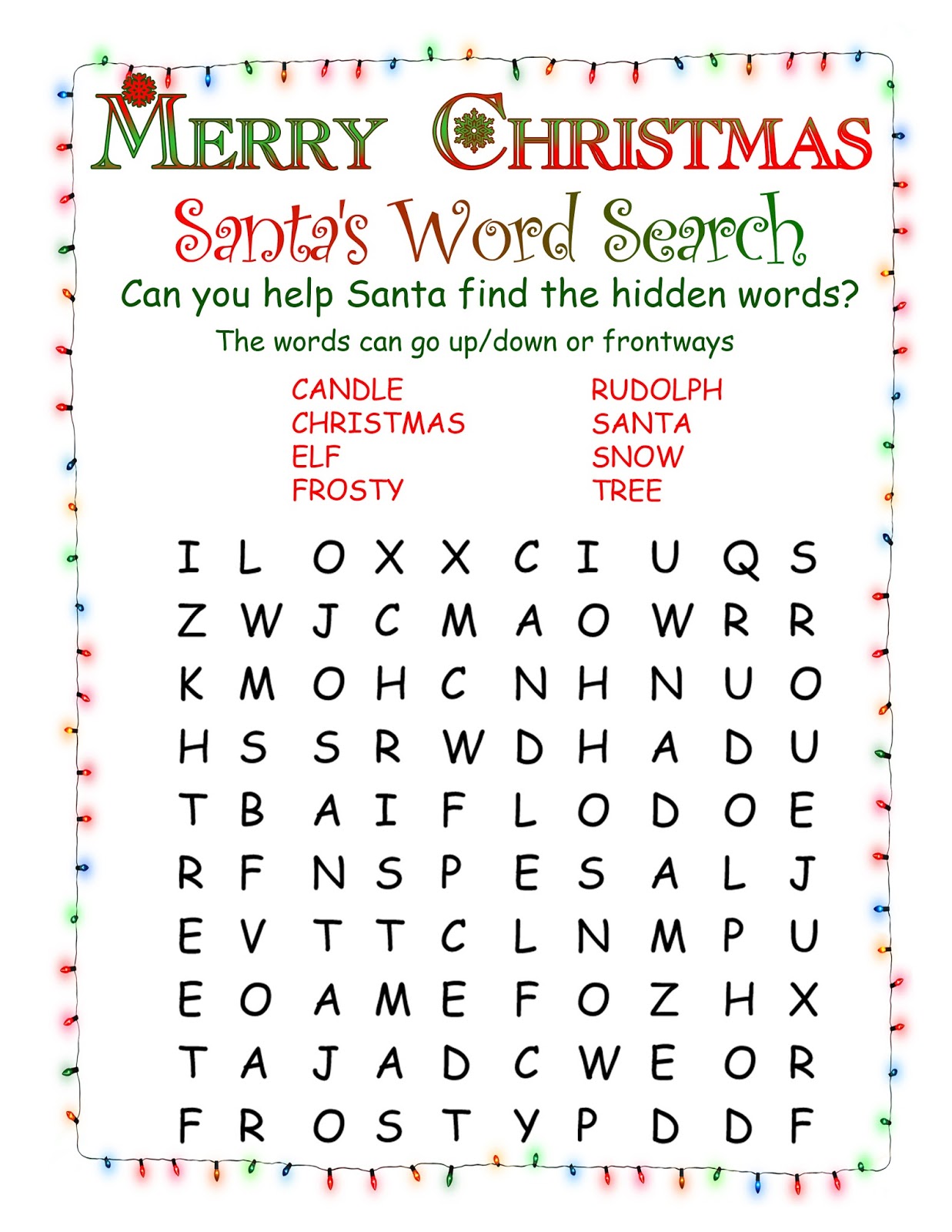 Christmas Wordsearch Printable