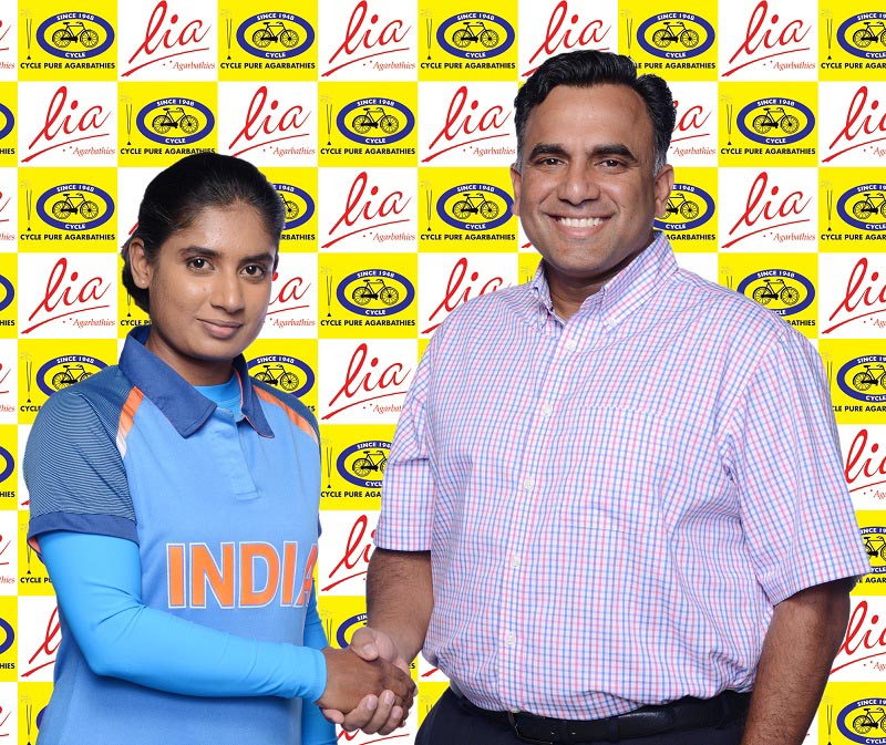 Cycle Brand Lia Agarbathi's New Brand Ambassodor Mithali Raj, Captain, Indian Women Cricket Team with Arjun M Ranga, MD, Cycle Pure Agarbathies Cycle Brand Lia Agarbathi's New Brand Ambassodor Mithali Raj, Captain, Indian Women Cricket Team with Arjun M Ranga, MD, Cycle Pure Agarbathies