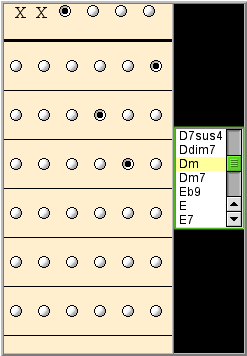 Dm chord showing headstock X's for 5th/6th strings