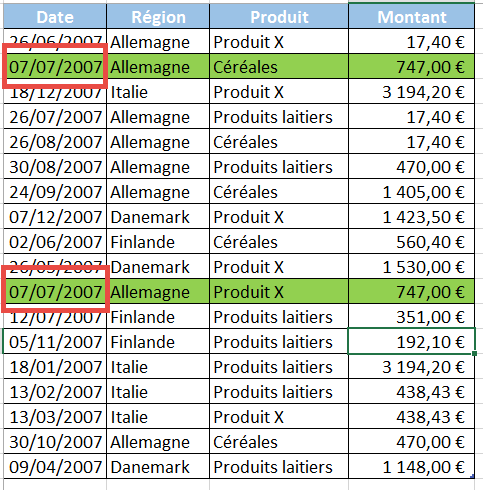 Résultat des valeurs en double