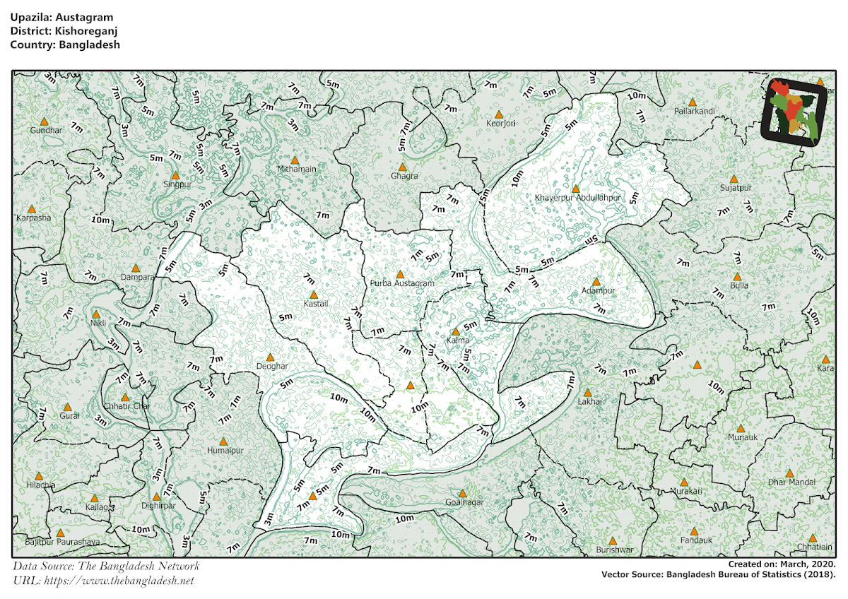 Astagram Upazila Elevation Map Kishoreganj District Bangladesh