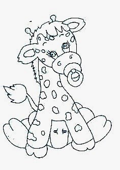 desenho de bebe girafa com chupeta e fralda  para pintar