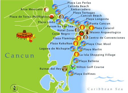 Consejos viajar Cancun.  Mapa de Cancun